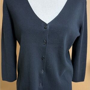 LouLou Black Button-Up Fine knit 3/4 sleeve Cardigan